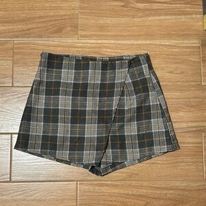Plaid Skort Gray Black Wrap Style